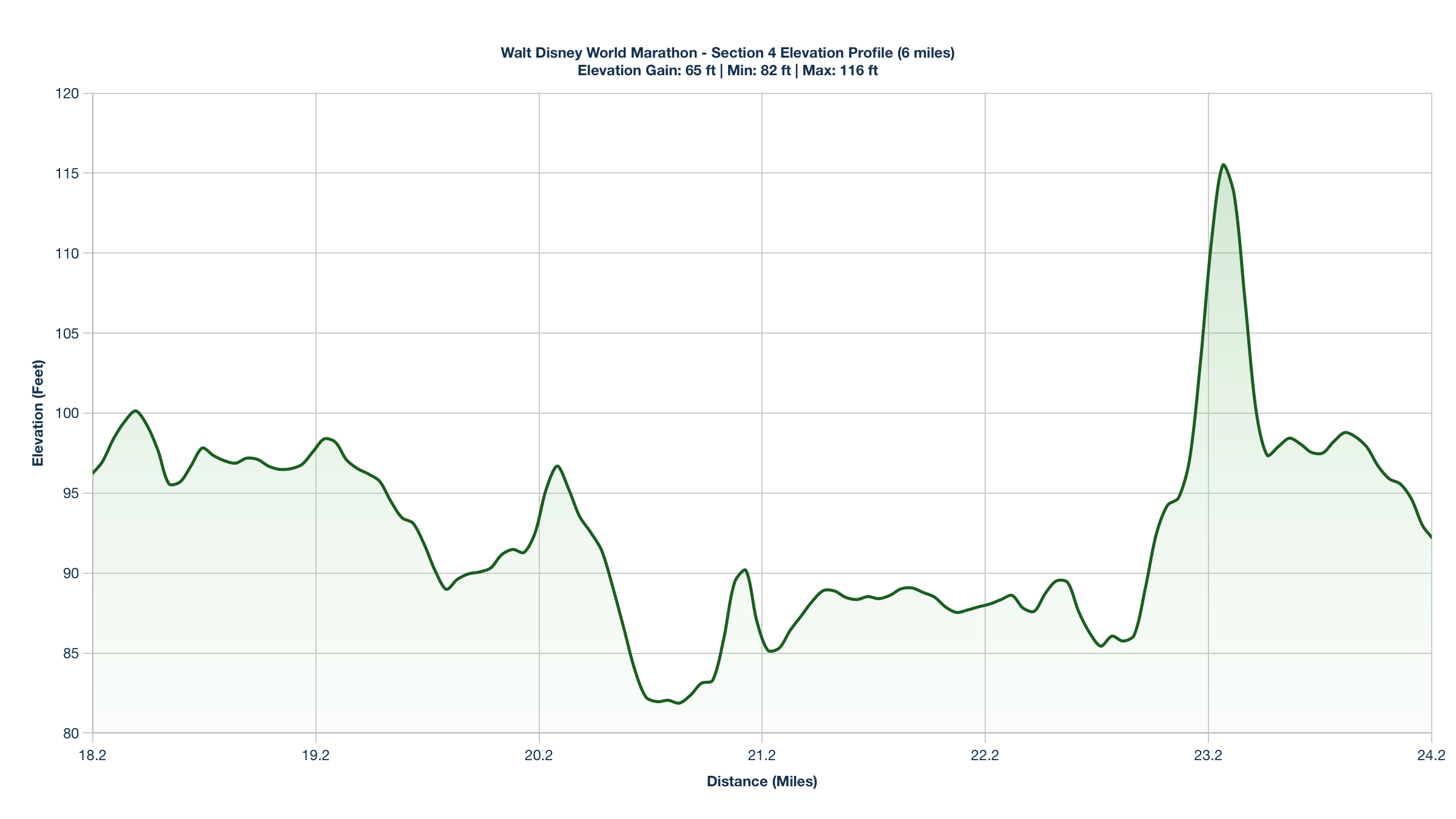 Elevation Profile for Miles 18.2-24.2 of the Walt Disney World Marathon