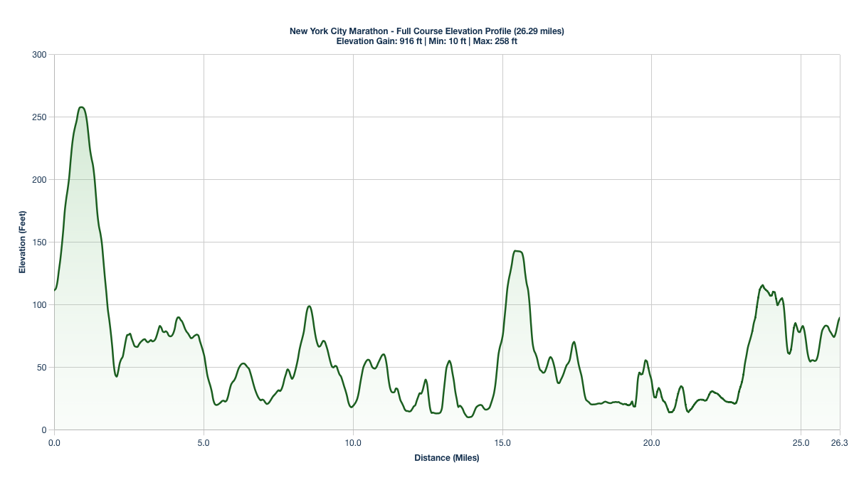 The New York City Marathon Elevation Profile (Blue Route)