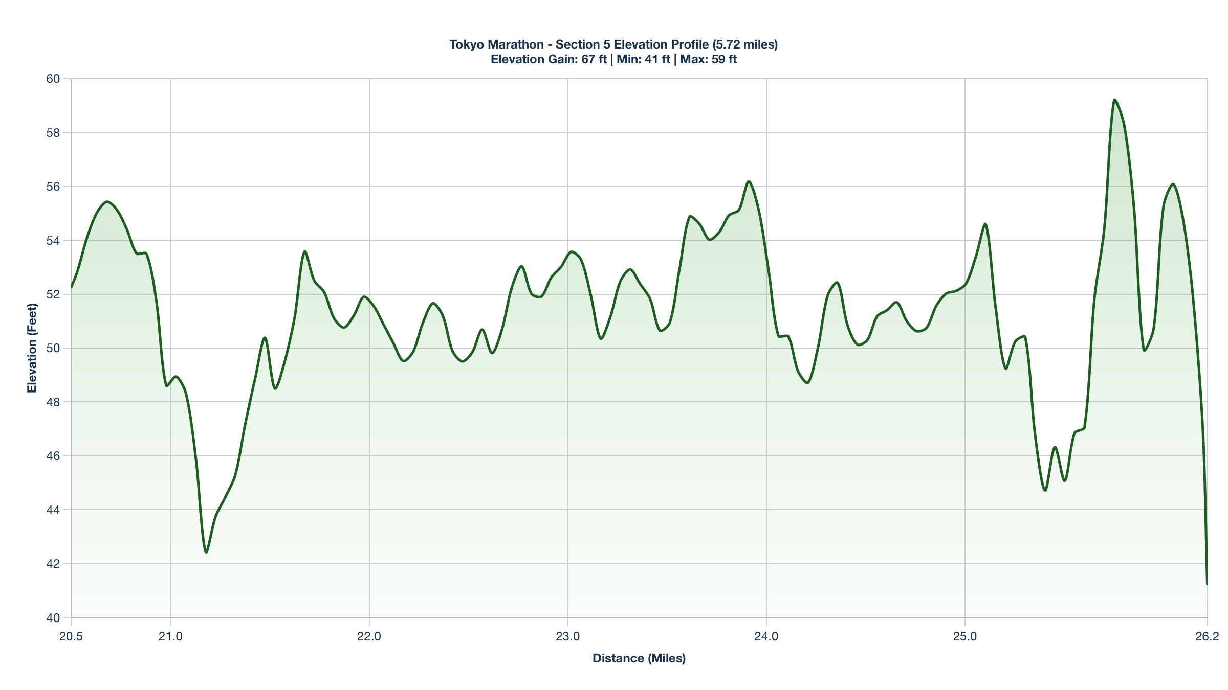 Elevation Profile for Miles 20.5-26.22 of the Tokyo Marathon