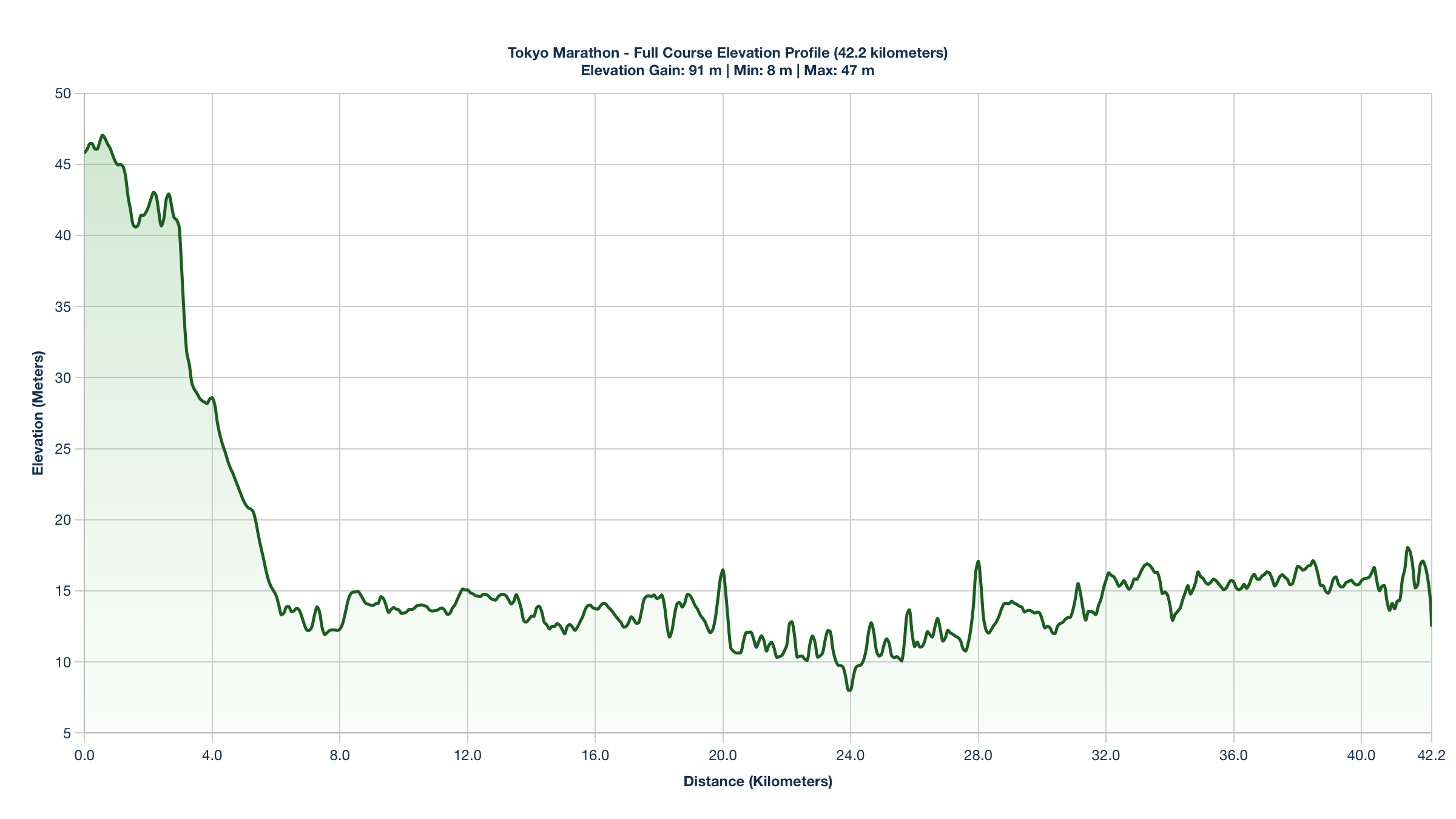 The Tokyo Marathon Elevation Profile