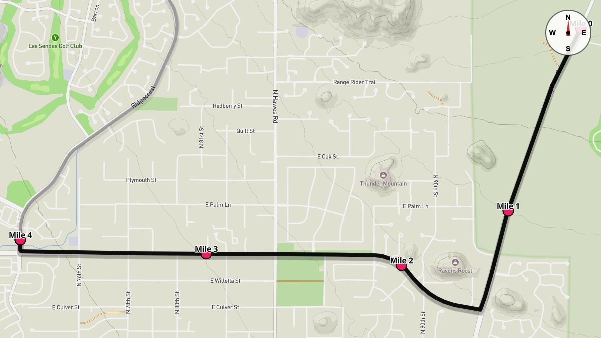 Course Map for Miles 0-4 of the Mesa Marathon