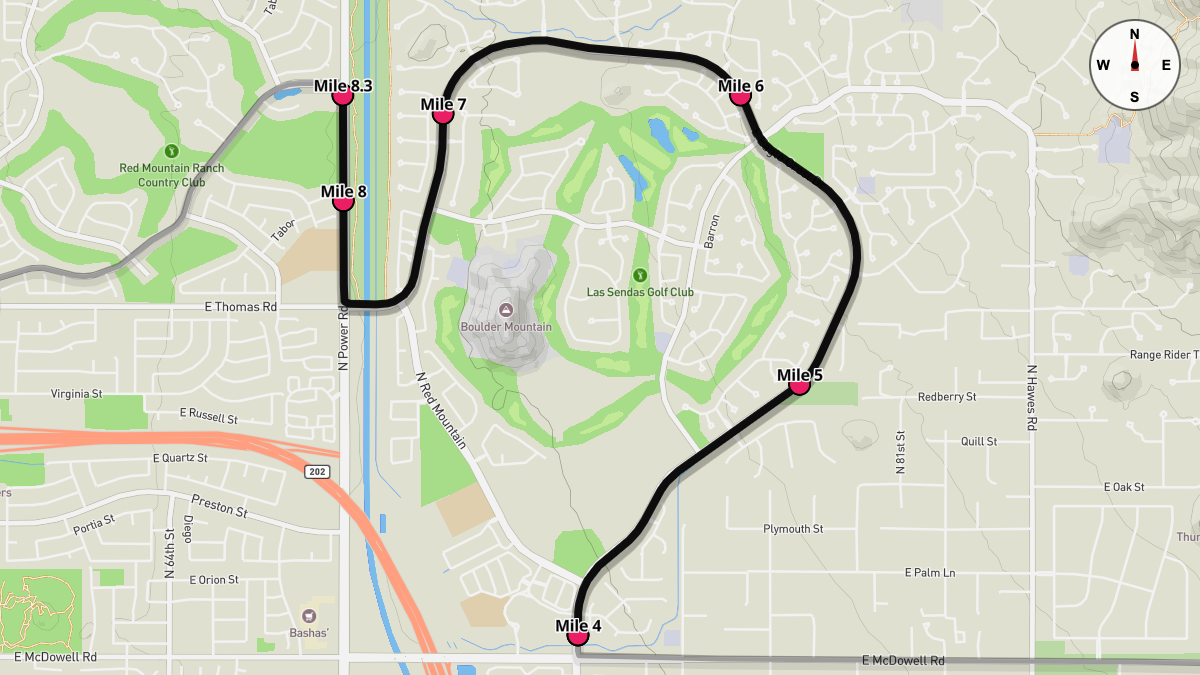 Course Map for Miles 4-8.3 of the Mesa Marathon