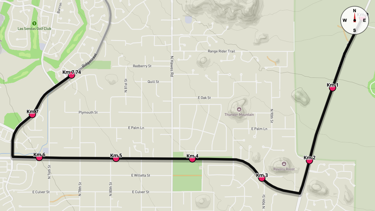 Course Map for Kilometers 0-7.74 of the Mesa Marathon