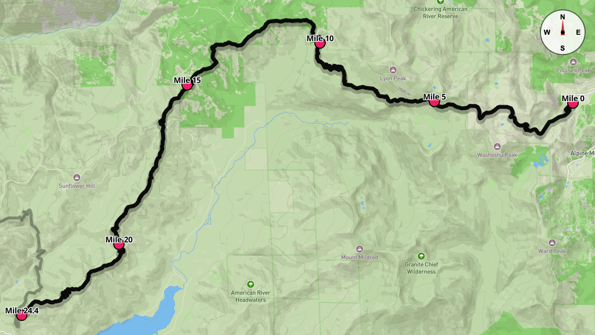 Course Map for Miles 0-24.4 of the Western States 100