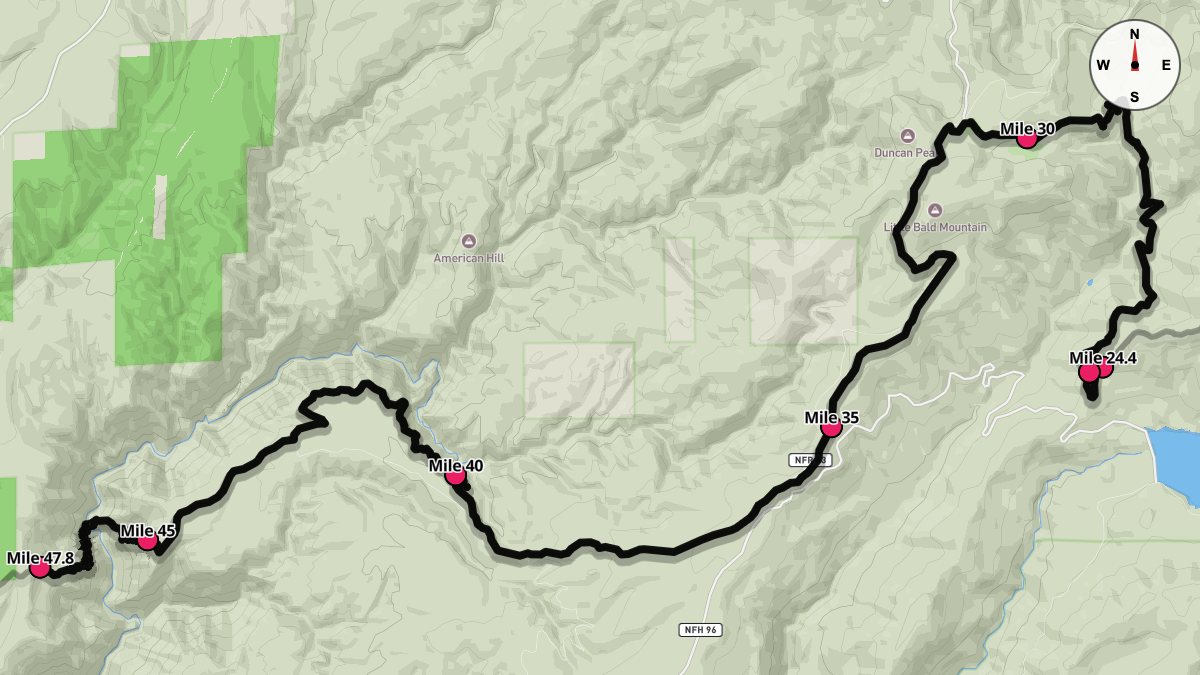 Course Map for Miles 24.4-47.8 of the Western States 100