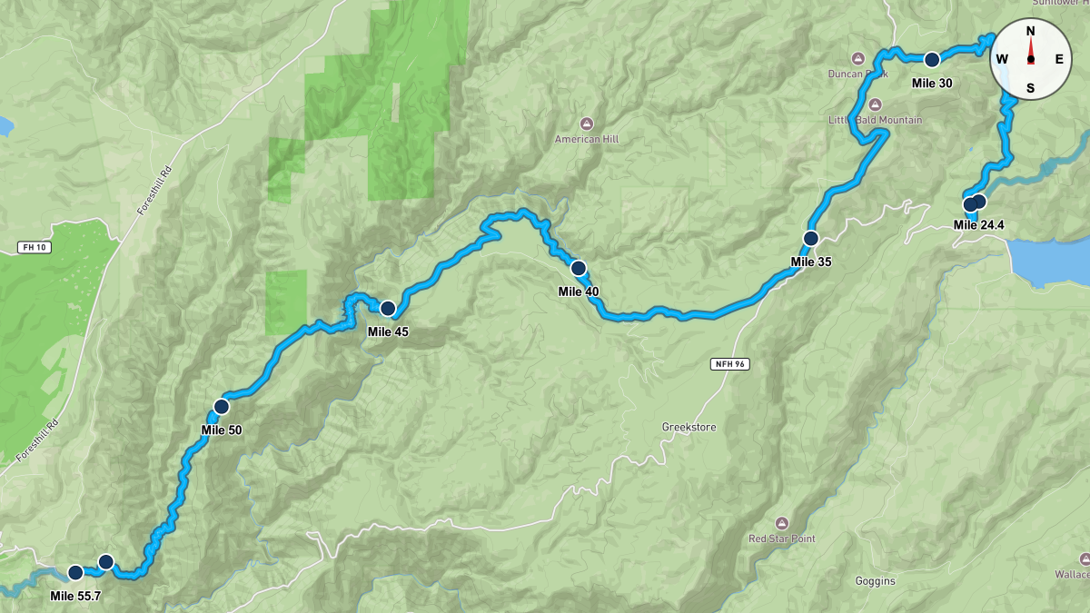 Course Map for Miles 24.4-55.7 of the Western States 100