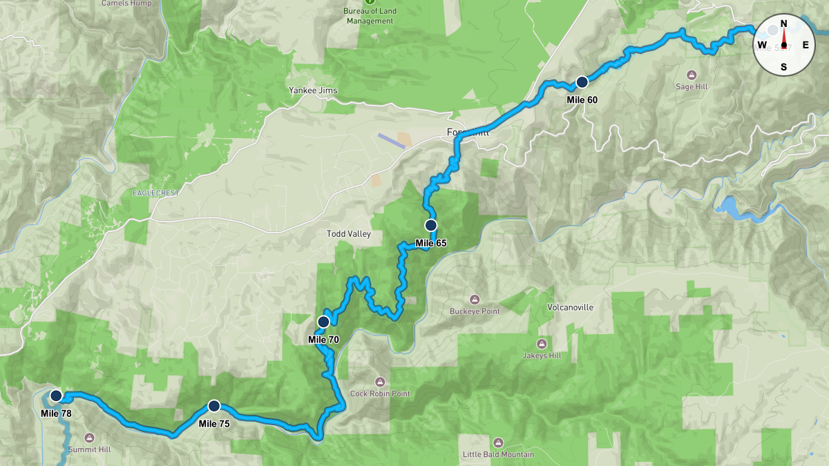 Course Map for Miles 55.7-78 of the Western States 100