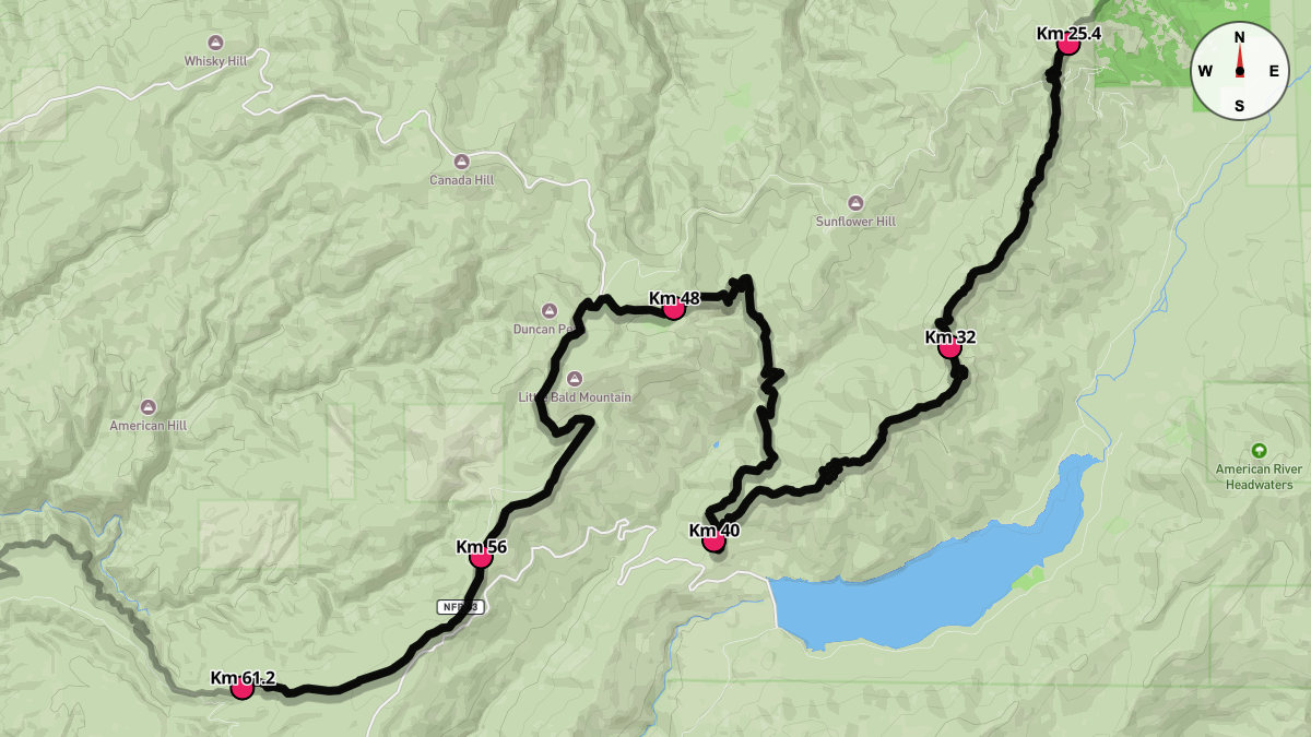 Course Map for Kilometers 25.4-61.2 of the Western States 100