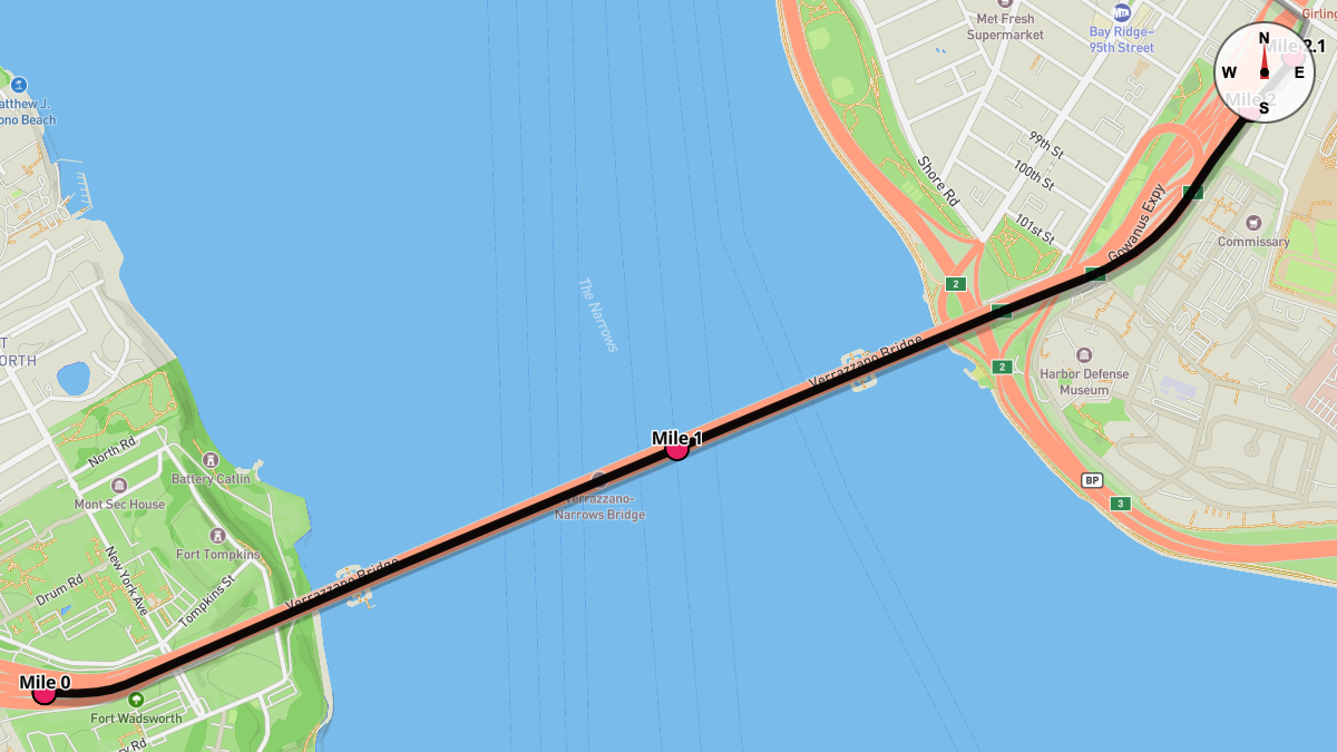Course Map for Miles 0-2.1 of the New York City Marathon (Blue Route)