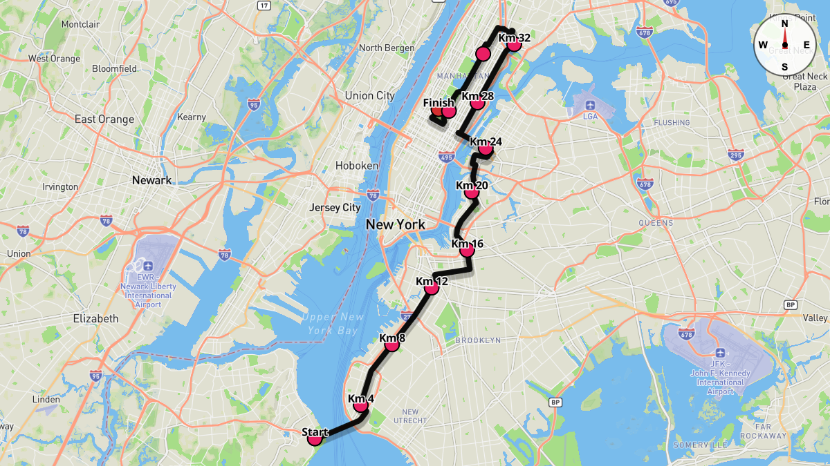 The New York City Marathon (Blue Route) Course