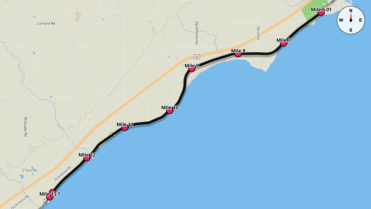 Course Map for Miles 6-13.1 of the Grandma's Marathon