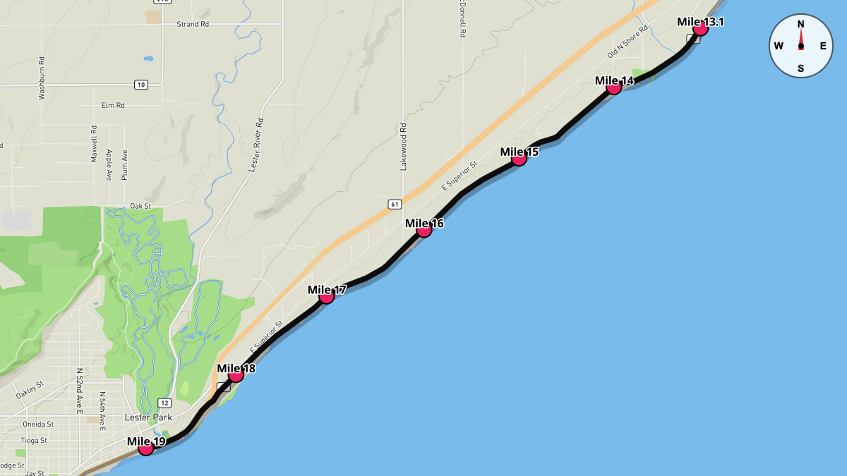 Course Map for Miles 13.1-19 of the Grandma's Marathon