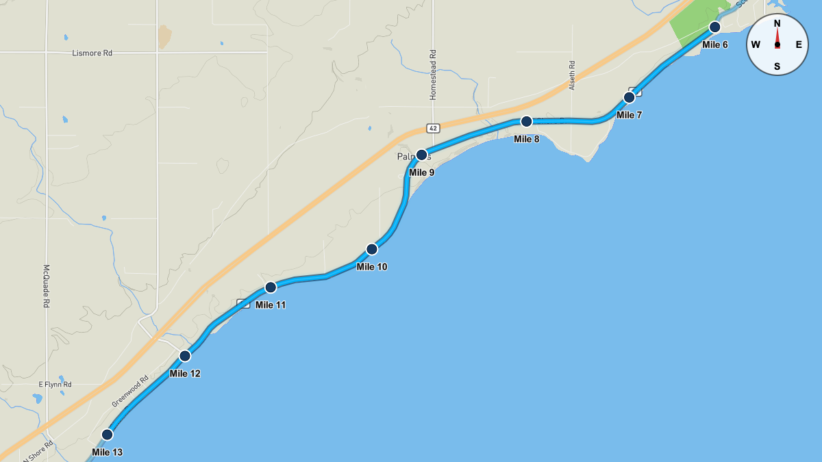 Course Map for Miles 6-13 of the Grandma's Marathon