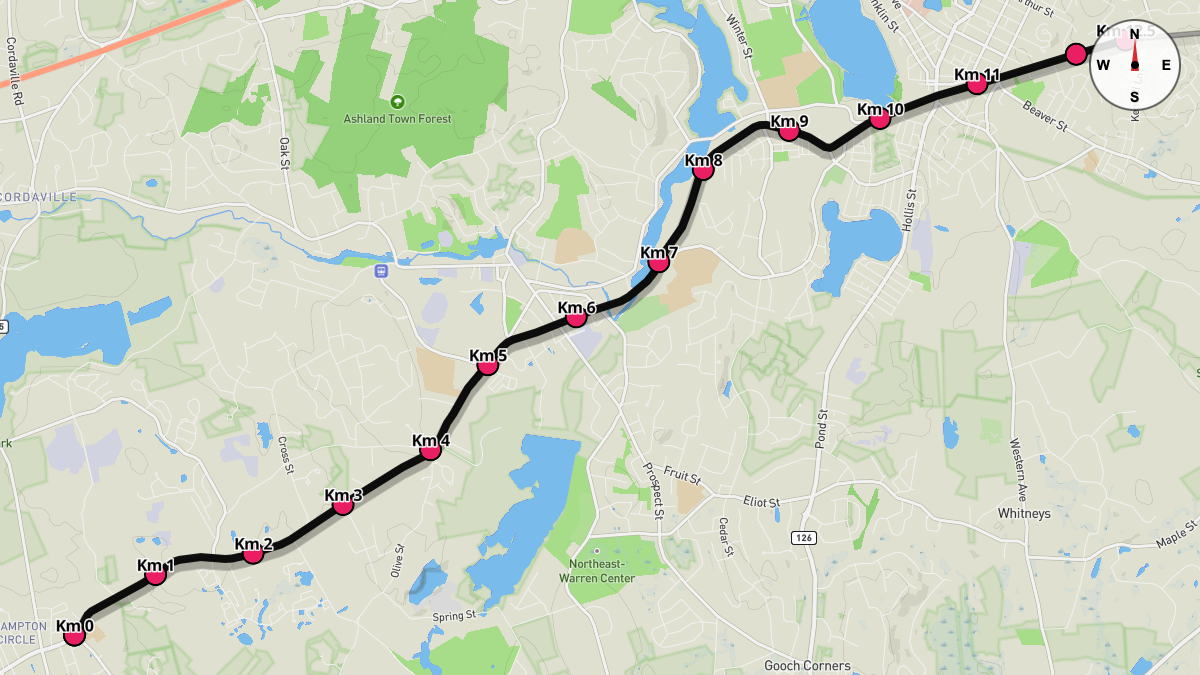 Course Map for Kilometers 0-12.5 of the Boston Marathon