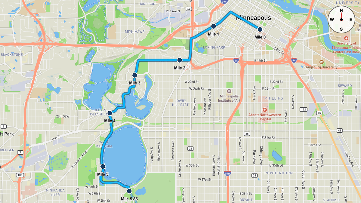 Course Map for Miles 0-5.85 of the Twin Cities Marathon