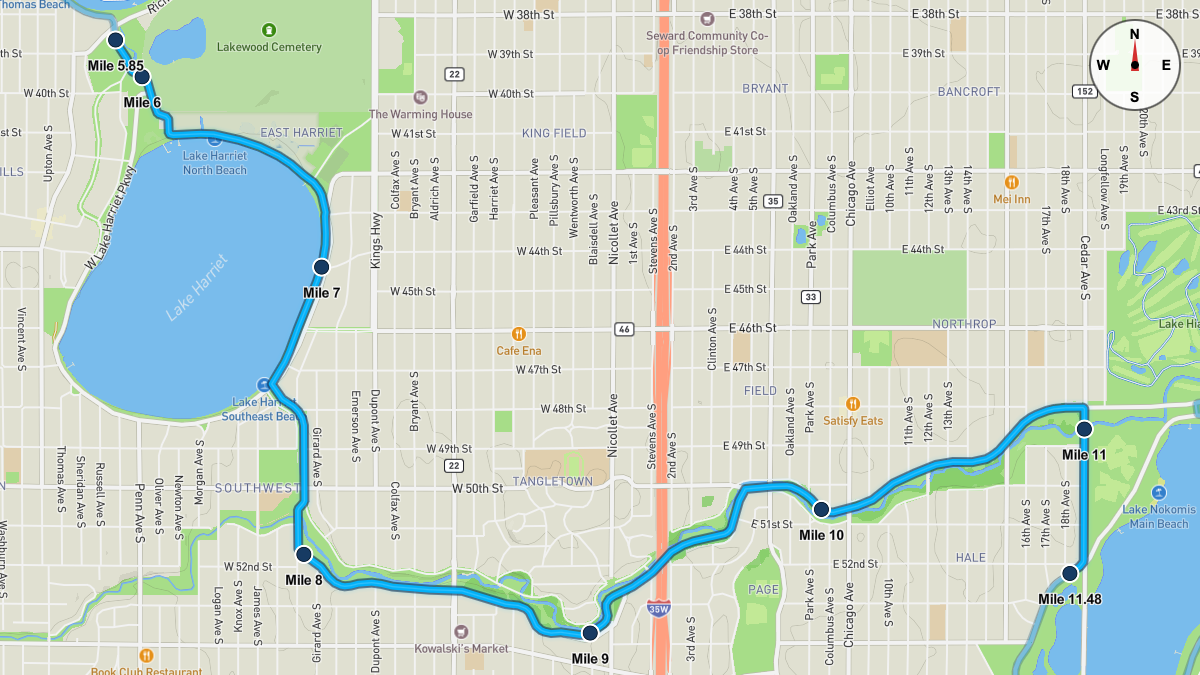 Course Map for Miles 5.85-11.48 of the Twin Cities Marathon
