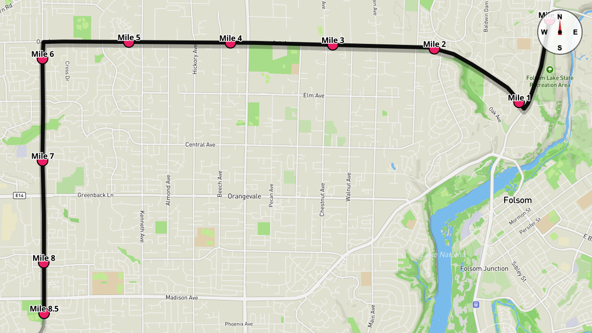 Course Map for Miles 0-8.5 of the California International Marathon